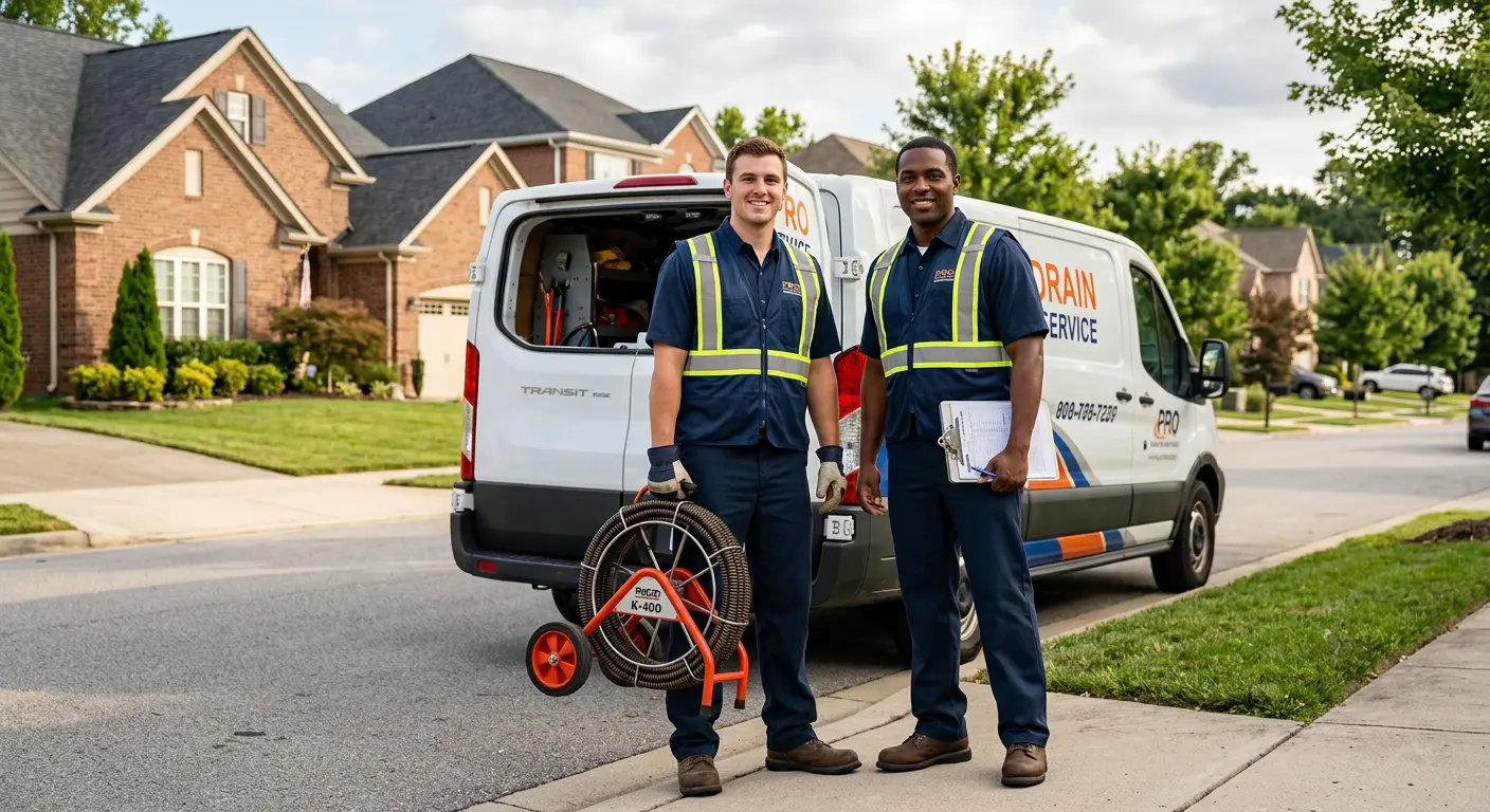 Sewer and drain service team with equipment ready for work in Clemson