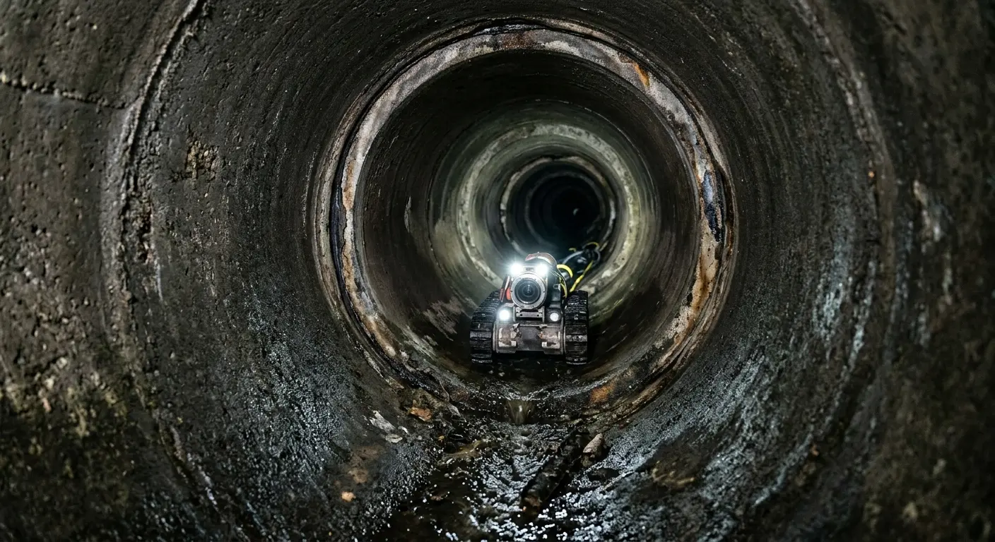 Robotic sewer camera inspecting pipe interior for Sewer Line Cleaning in Clemson